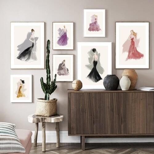 Fashion Woman Beautiful Dress Gallery Wall Poster Print Canvas Art Painting Picture Modern Living Room Girl Room Home Decoration