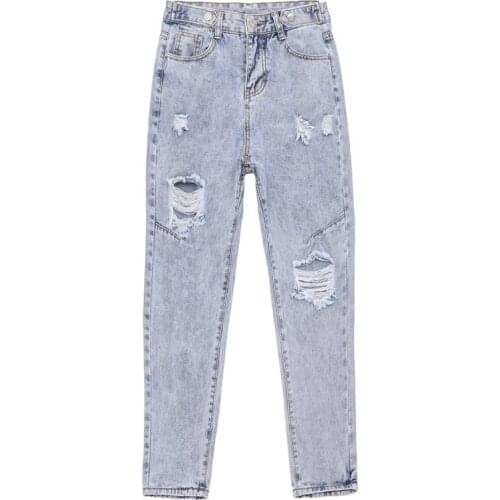 Fashion Blue Harajuku Straight Pants Woman Jeans Clothes High Waisted Ripped 2020 Summer Streetwear Baggy Wide Leg Vintage