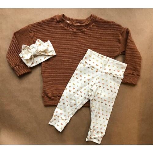 0-3Y Fashion Toddler Baby Boy Girls Clothes Sets 3pcs Autumn Solid Long Sleeve Sweater Tops+Heart/Snake Print Long Pants Outfits