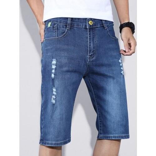 Mens Business Slim Denim Shorts 2021 Summer New Korean Fashion Trend All-Match Jeans Male Stretch Straight-Leg Casual Pants