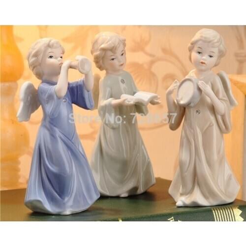 Ceramic Little Angel Sculpture Set Porcelain Craft Ornament Accessories Embellishment Furnishing for Present and Room Decoration