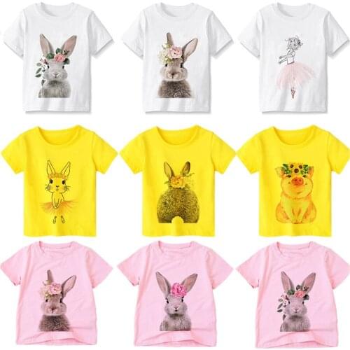 Novelty T-shirts Boy Kid Boys Girls Tops Shirts Animal Girl Short Sleeve T-shirt Flowers Rabbit Childrens Tshirt Casual O-neck