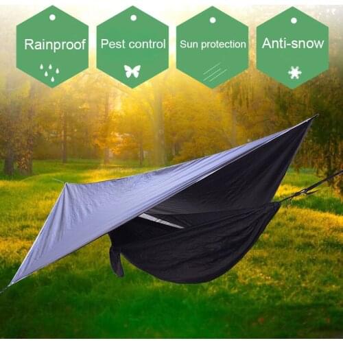 Newly Camping Mesh Hammock Canopy Hanging Double Hammock with Mosquito Net and Rain Fly Tarp Outdoor Portable Hammocks