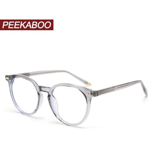 Peekaboo retro round glasses frame women tr90 transparent grey optical glasses for men korean style clear lens new year gifts