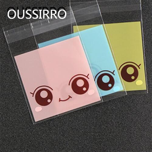 7*7cm 100Pcs Kawaii Cute Smile Face Candy Cookies Bag Plastic Gift Bag Christmas Party Favor Biscuit Self Adhesive Packaging Bag