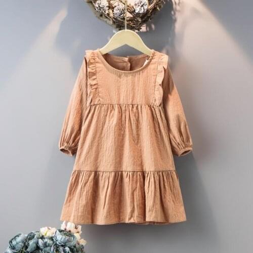 Spring Fall School Girl Dress Vestido Long Sleeve Solid Baby Toddler Clothes Girl Children Outfits Kids Party Dresses For Girls