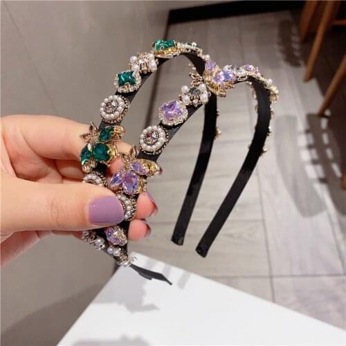 Elegant Shiny Crystal Rhinestone Headband Pearl Flower Bee Hair Bands for Women Girls Korean Fashion Headwear Hair Accessories