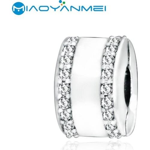 SALE! 925 Sterling Silver Beads Fit Original Pandora Bracelets Double Lined Pave Clip Charm Women DIY Fashion Jewelry Gift