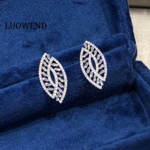 LUOWEND 100% 18K White Gold Earrings Engagement Stud Earrings Natural Diamond Earring Wedding Jewelry Marquise Shape Customize