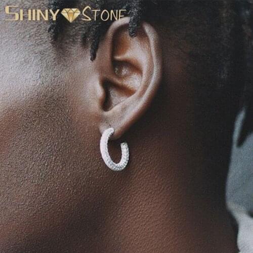 New Hip Hop Cubic Zirconia 25mm Ice Out Hoop Earring Bling Fully Iced CZ Huggie Round Earrings For Men Women Jewelry