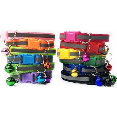 Reflective Nylon Collar Cat Collar Small Dogs Colorful Puppy Nylon Necklace Eye catching at night with Bell