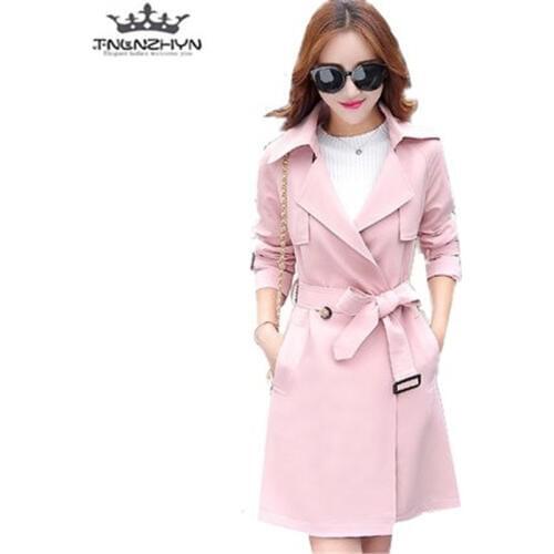 Tnlnzhyn 2019 Spring Autumn Women Trench Coat laples Belts Women Windbreaker Coat Female Medium long Outerwear Coat S-2XL Y517