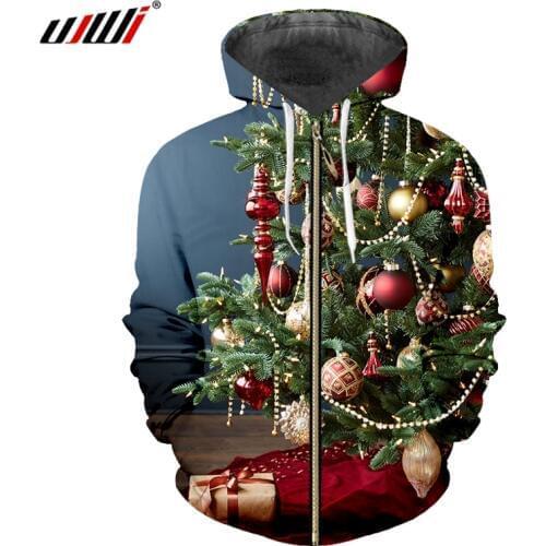 UJWI Christmas Clothing 3D Print Zip Hoodies Men/Women Green Christmas Zipper Hoodies Harajuku Streetwear Casual Outerwear