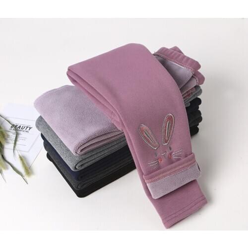 V-TREE Autumn Winter Girls Leggings 2-10T Plus Velvet Trousers Thicken Childrens Pants Thermal Cotton Cartoon Cat Print
