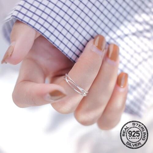 S925 Silver Line Cross Opening Rings For Women Opening Adjustable Korean Fashion New Trendy Student Index Finger Jewelry INEFFA