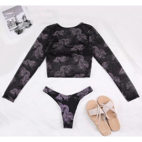 Womens Bikini Swimsuit Three-piece Suit Printed Bikini Set High Cut Swimwear