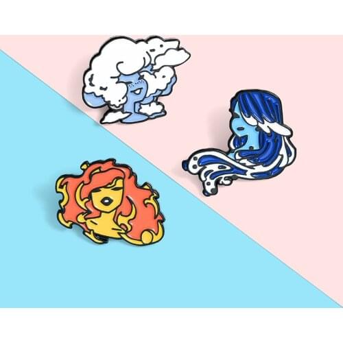 Girl Enamel Pin Custom Wholesale 3 Styles Cloud Girl Sea Girl Fire Girl Badge Brooch Lapel Pin Shirt Pack Lovely Fashion Gift