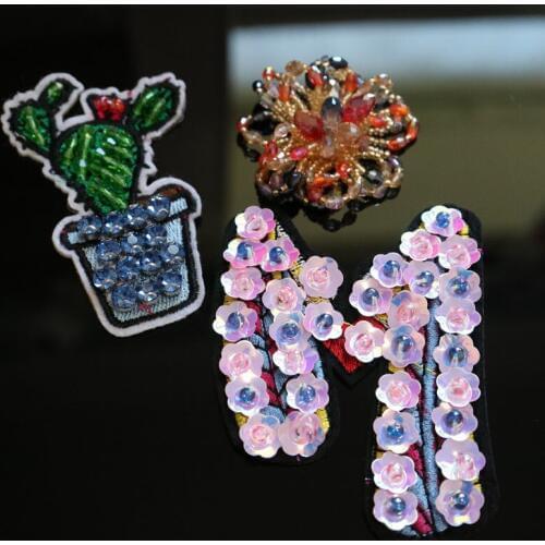 1pc handmade sequin letter patches for clothing DIY rhinestone beaded Sew on patch embroidery applique round parche ropa