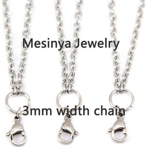 25pcs Stainless steel 3.0mm width 18''+2'' adjust flat rolo chain necklace for dangle charm floating glass locket
