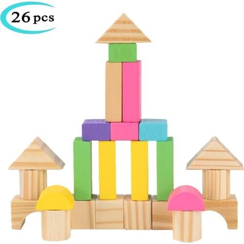 26pcs Kids Montessori Wooden Educational Geometric Building Blocks Colorful Wooden Blocks Learning Educational Toys For Child