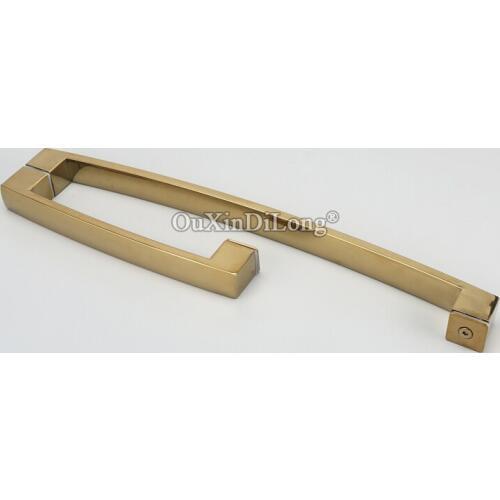 304 Stainless Steel Shower Glass Sliding Door Handles L Shape Glass Door Pull / Push Handles,GLASS MOUNT Titanium Gold