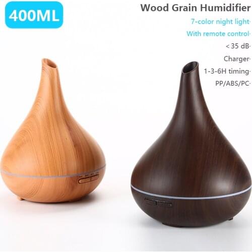 400ml Aroma Essential Oil Diffuser Ultrasonic Air Humidifier Wood Grain with 7 Color Changing LED Lights for Office Home