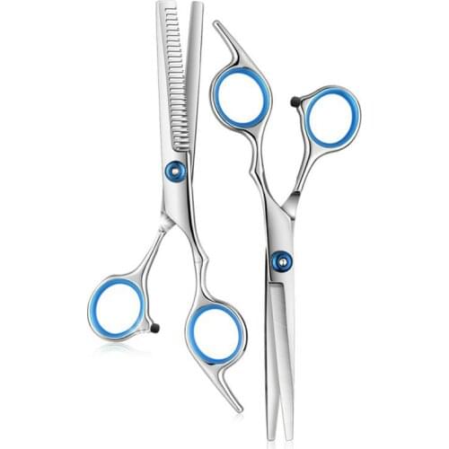 6.0 7.0 7.5 Inches Blue Round Tip Blunt Japan Steel Thinner Barber Thinning Haircut Hair Cutting Straight Shears Plastic Handle