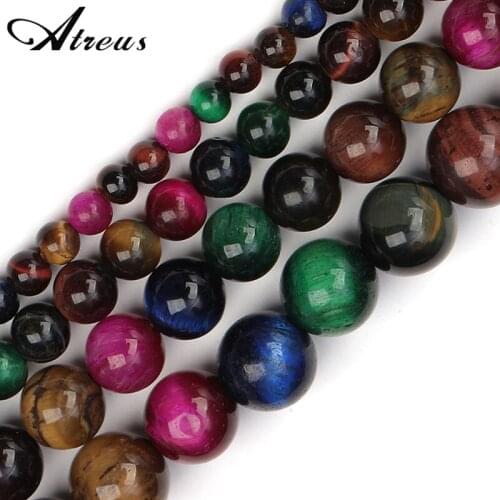 AAA Mix Colorful Tiger Eye Beads Natural Stone Round Loose Spacer Beads For Jewelry Making DIY Beaded Bracelets Gift 4 6 8 10mm
