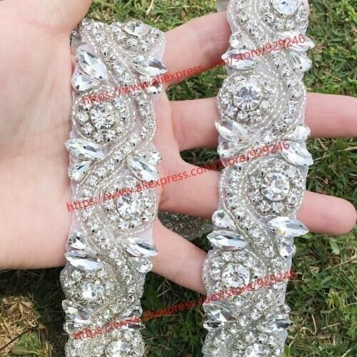 1 yard/lot 3.7cm crystal rhinestone chain for bridal wedding belt decoration wave crystal trims for garment dress accessory