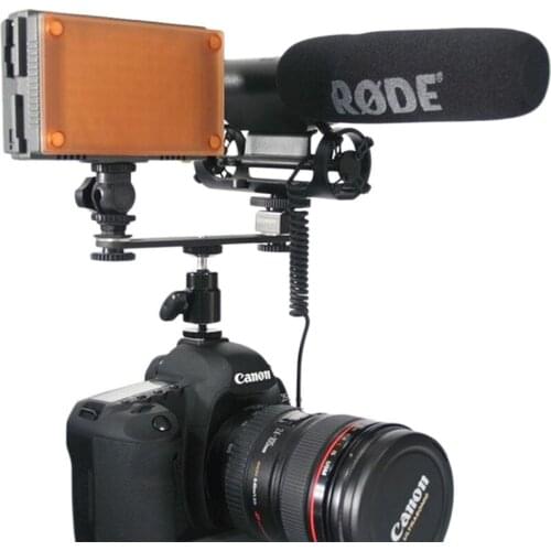 Dual Port Hot Shoe Mount Holder Light Stand with 1/4 Screw For Canon 7DII 70D Tripod DV DSLR Camera LED Flashlight Flash Bracket