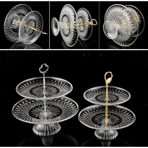 Double Plastic Transparent Acrylic Plates Multi-layer Tray For Cake Delicate Lace Plate Dish for Fruit Transparent KTV Home Acce