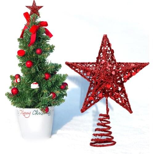 HOOMIN Christmas Star Tree Stars Christmas Decoration Supplies Iron Cotton Sequins Top Decorative Item for Home Random Color