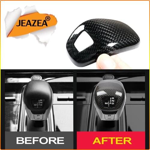 JEAZEA Carbon Fiber Gear Shift Knob Lever Shifter Cover Handle Sticker Trim For Porsche Panamera 2017 2018 2019 2020