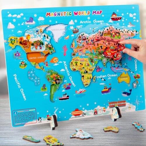 World Map Wooden Puzzles Unisex Development of Intelligence Stimulate Practical Ability Early Childhood Education Childrens Toy