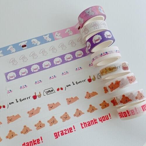 Ins Cute Bear Teddy Washi Tape Hand Tear Simple Style Adhesive Tape Hand Account Diy Decorative Tapes School Supplies Stationery