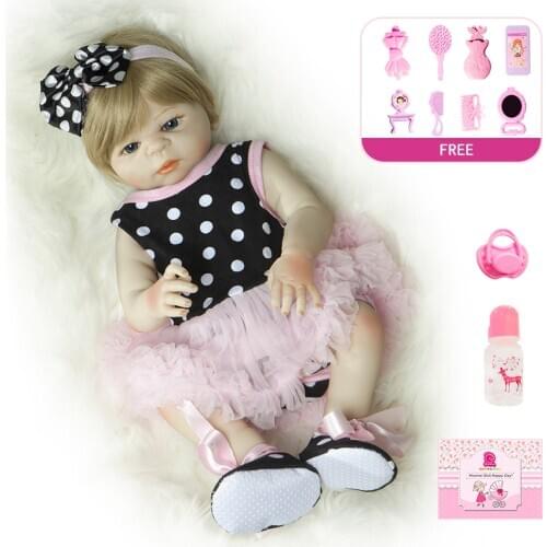 18"48CM Bebe Doll Reborn Toddler Doll Full Body Silicone Baby Smooth Hair Silicone Bebe Reborn Doll Kids Birthday Christmas Gift