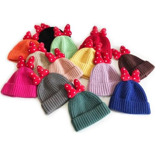 Melario New Newborn Baby Kids Girls Boys Winter Warm Knit Hat Bow Solid Warm Cute Lovely Beanie Cap Gifts Accessories Christmas
