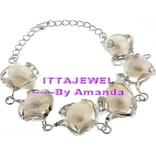 Fashion 12-14MM White & Black Genuine Freshwater Pearl Bracelet For Women