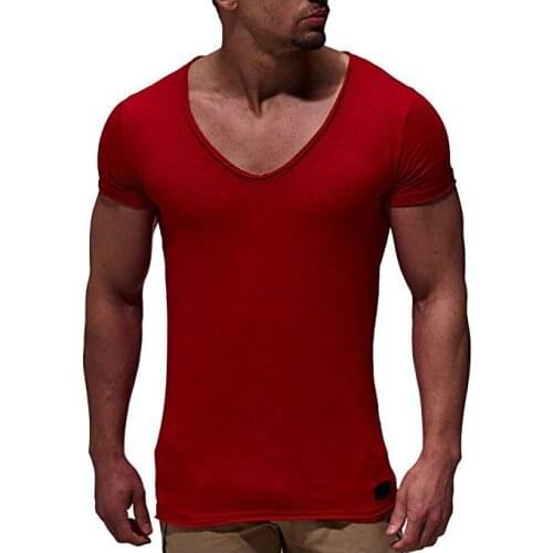V neck short sleeve men thin top tee casual summer T-shirt