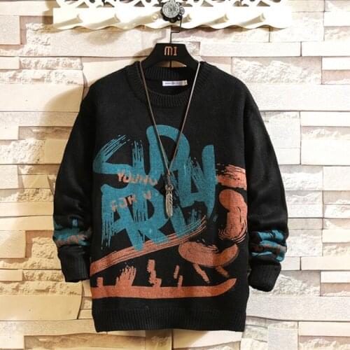 Vintage Sweater Men Harajuku Knitted Pullover Letter Print Street O-neck Winter Casual Sweater Blusa De Frio Masculino