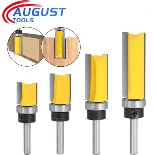 AUGT 6/8mm Shank Flush Trim Router Bit Pattern Bit Set Top Bottom Bearing 1/4" Template Wood Milling Cutter Carpenter Tools