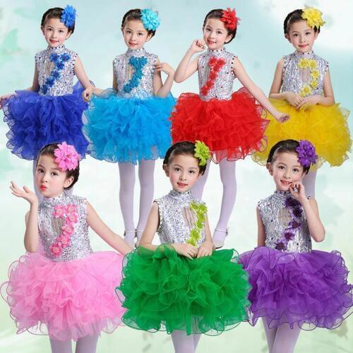 Girls Princess Fancy Dancing dress kids Ballroom Jazz Hip Hop Dresses Ball Party Wear Girl Sequined Halloween Christmas Outfits