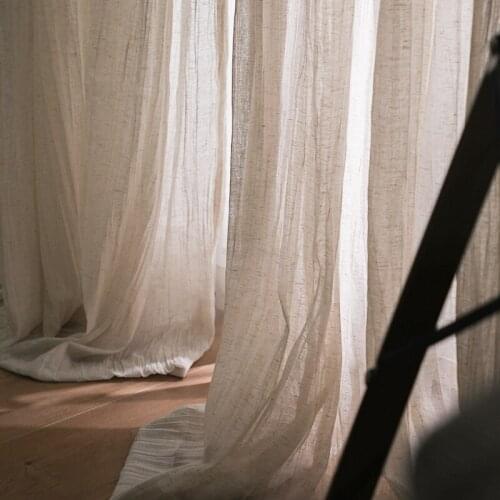 New Luxury Semi-Blackout Curtains for Living Room Natural Linen Finished Crumple Voile Curtain for Villa Cafe House Eco Fabrics