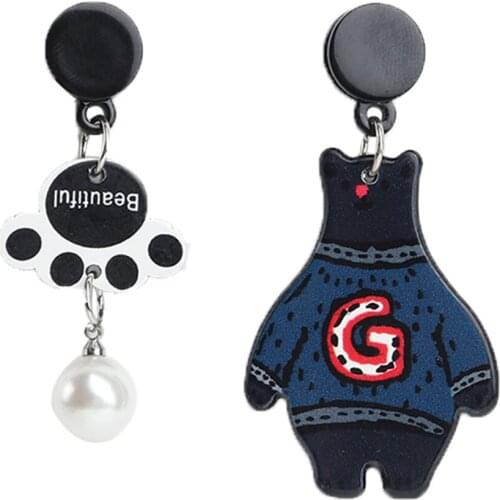 New Fashion Cute Bear Paw Acrylic Drop Earring For Women Girls Geometric Eyes Pearl Tassel Dangle Earrings Brincos Jewelry Gift