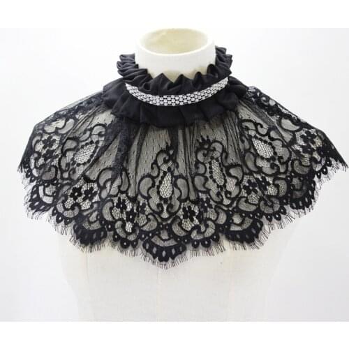 Linbaiway New Pleated Ruffles Stand Fake Collar Women Crochet Lace Floral Necklace Choker False Collars Detachable Collars