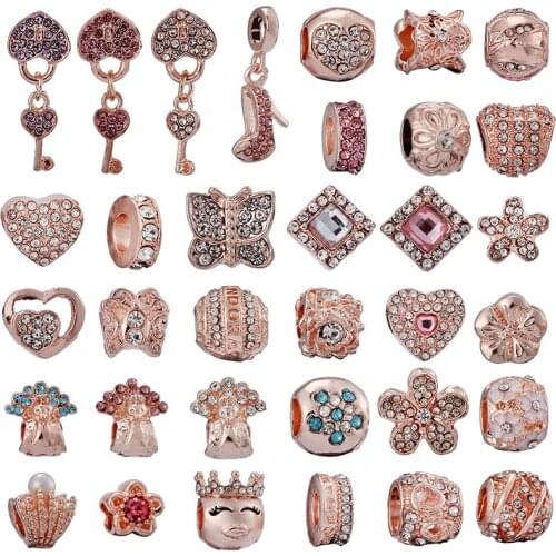 2Pcs/Lot New Rose Gold Love Key Pendant Butterfly Bead Diy Fine Bangles Necklaces Brand Bracelet Women Fashion Jewelry Making