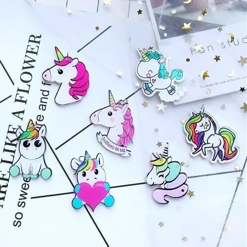 New 10pcs Kawaii acrylic Fashion unicorn Charms for DIY decoration bag earring key chain patch paste Jewelry Making DIY