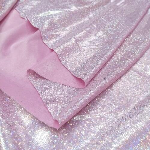 150cm Width Pink Glitter Lridescent Laser Polyester Knits Fabric For Fashion And Dress, By The Yard, Red, Black, Green, Blue