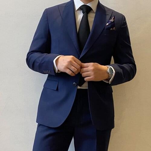 RICODESIGN mens business formal slim fit stretch suit set two pieces peaked lapel handmade customed tailored