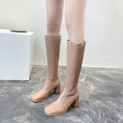 2021 new Sexy pointed high-high stretch womens boots thick with stitching thin socks boots wild thin high-heeled boots size 35